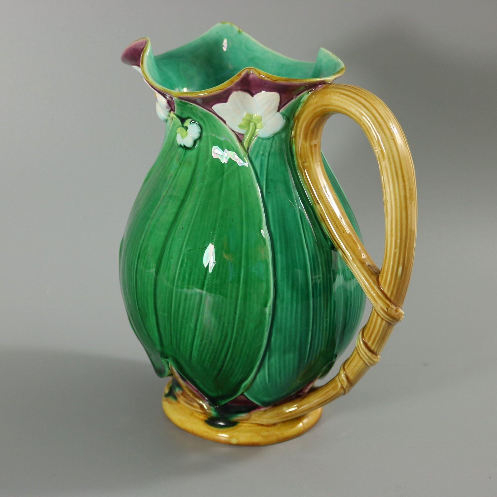 English Large Minton Majolica Lily Jug/Pitcher For Sale