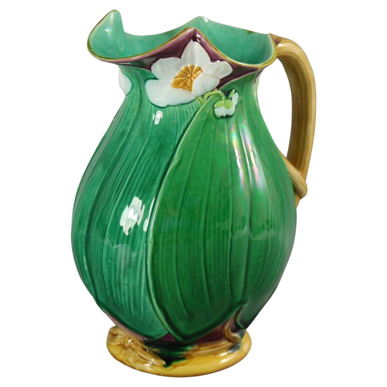 Large Minton Majolica Lily Jug/Pitcher For Sale