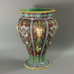 Large Minton Majolica Renaissance Style Masks Vase