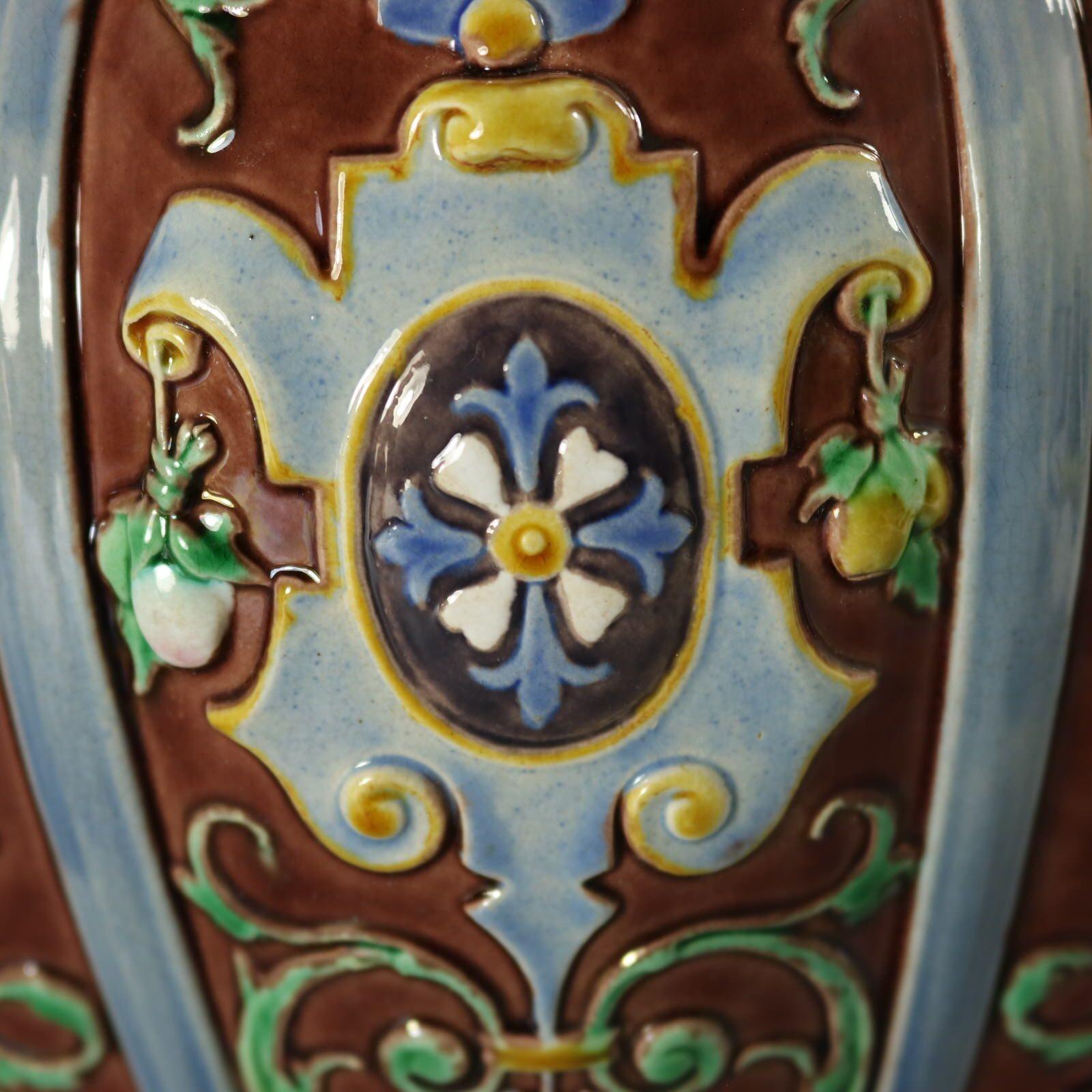 Large Minton Majolica Renaissance Style Masks Vase For Sale 3