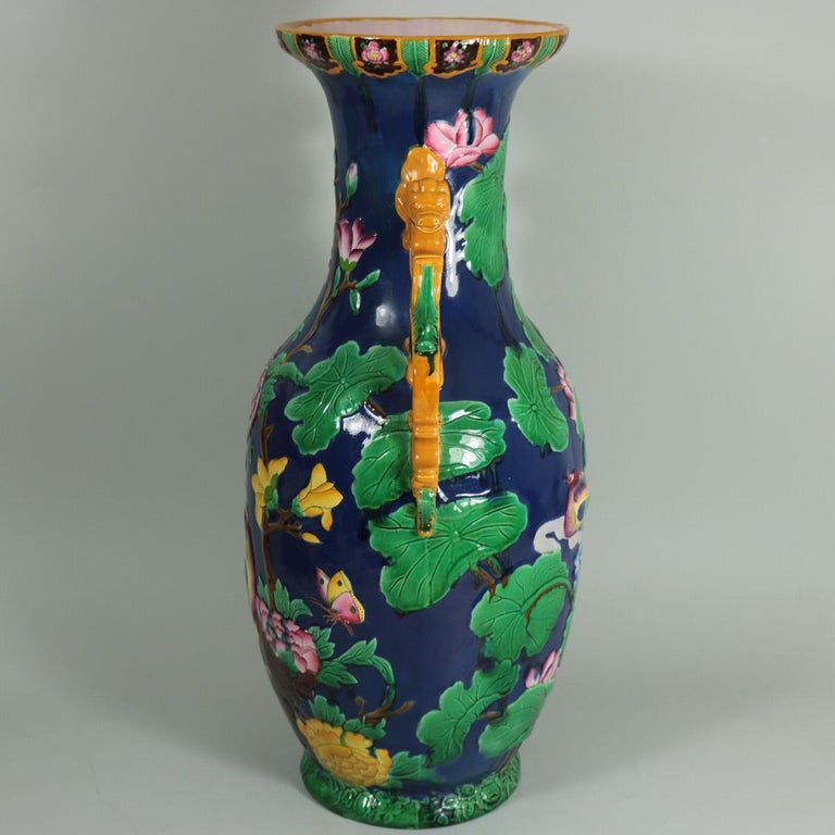 Large Minton Victorian Majolica Exotic 'Indian' Vase at 1stDibs