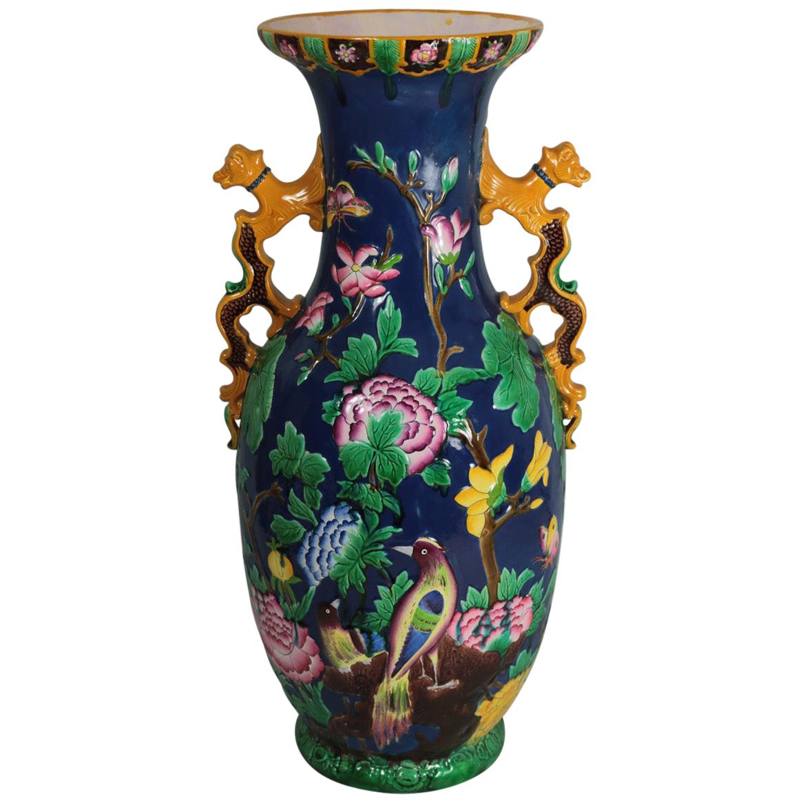 Large Minton Victorian Majolica Exotic 'Indian' Vase at 1stDibs