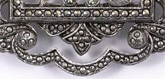Large Miriam Haskell Oval Silver Tone Cut Steel and Marcasite Initial Brooch