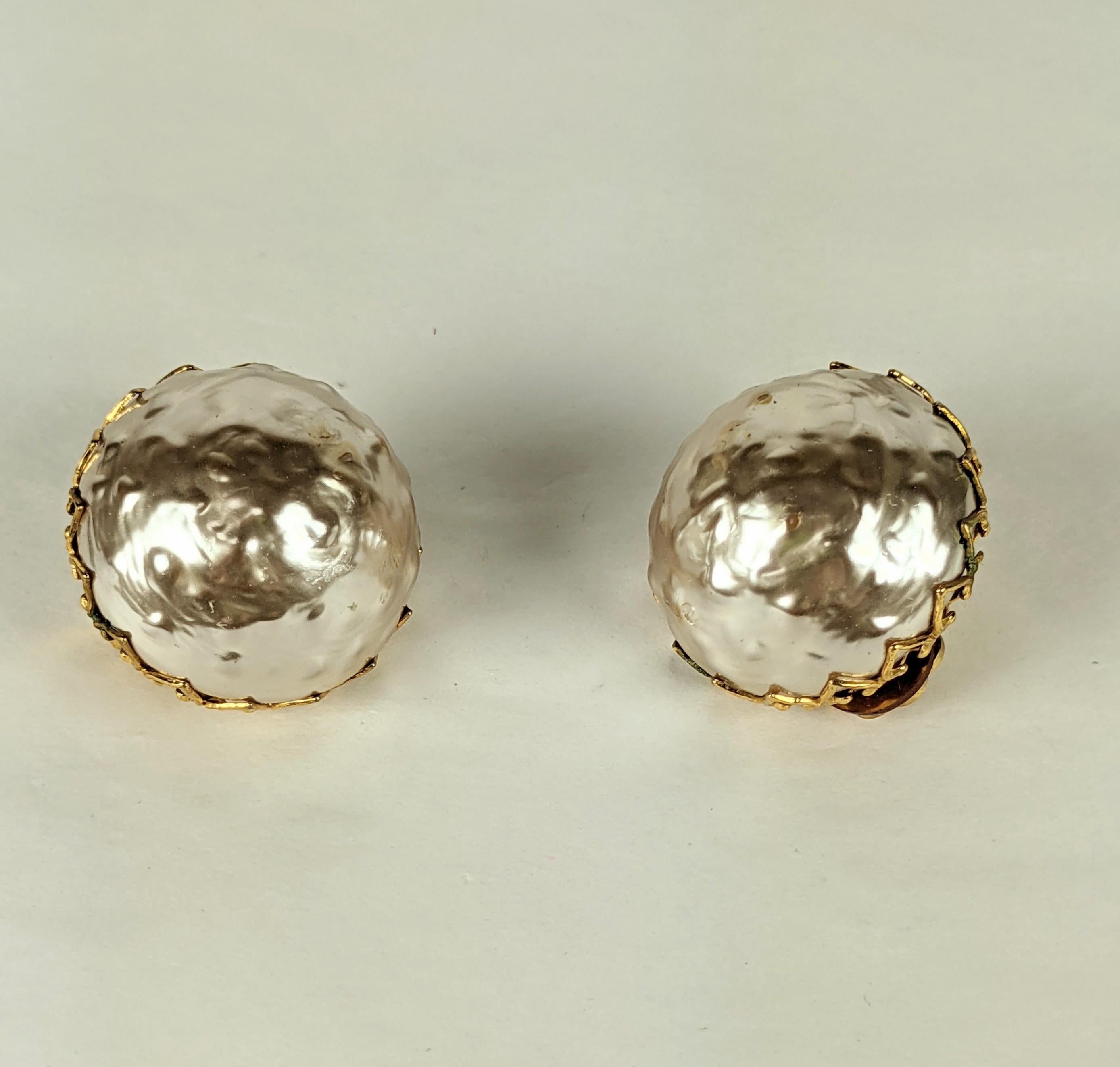 Large Miriam Haskell Pearl Cabochon Earrings In Good Condition In New York, NY