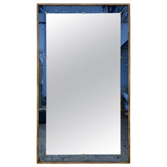 Large Mirror Blue Glass and Gilt Wrought Iron by Cristal Art, Italy, 1960s