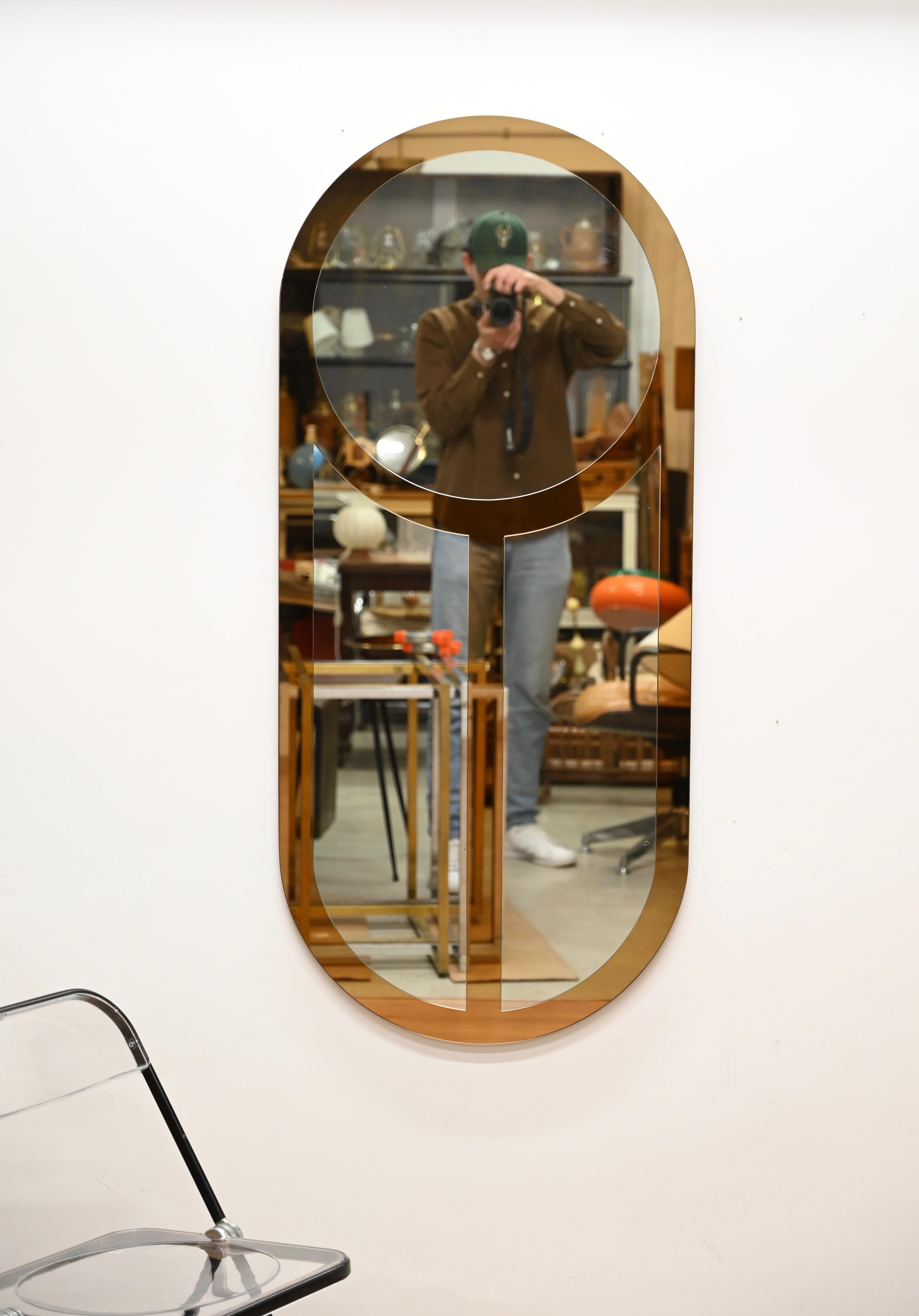 Grande specchio di Crystal Art, specchio triplo color bronzo, Italia anni '70 in vendita 8