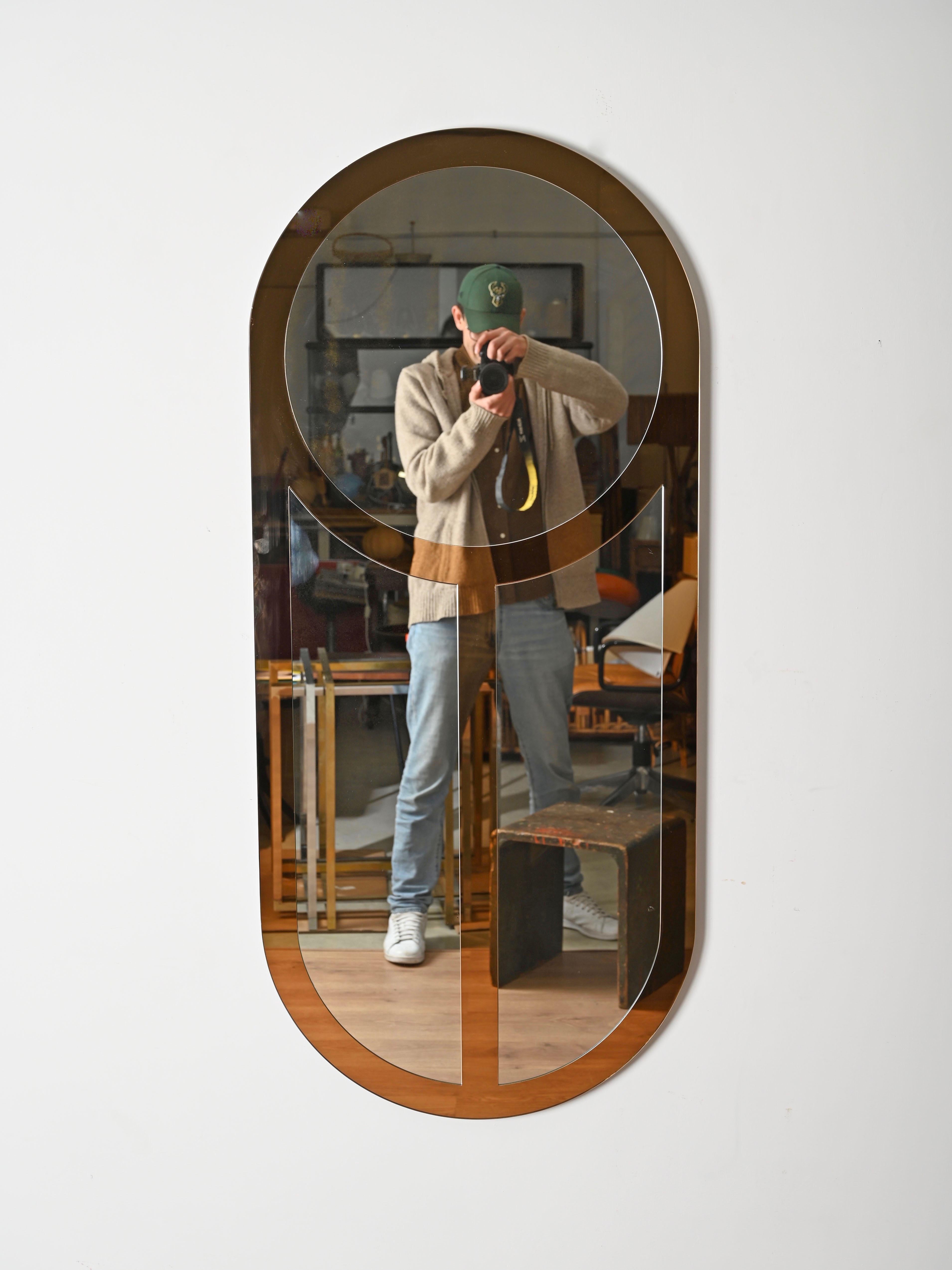 Grande specchio di Crystal Art, specchio triplo color bronzo, Italia anni '70 in vendita 1