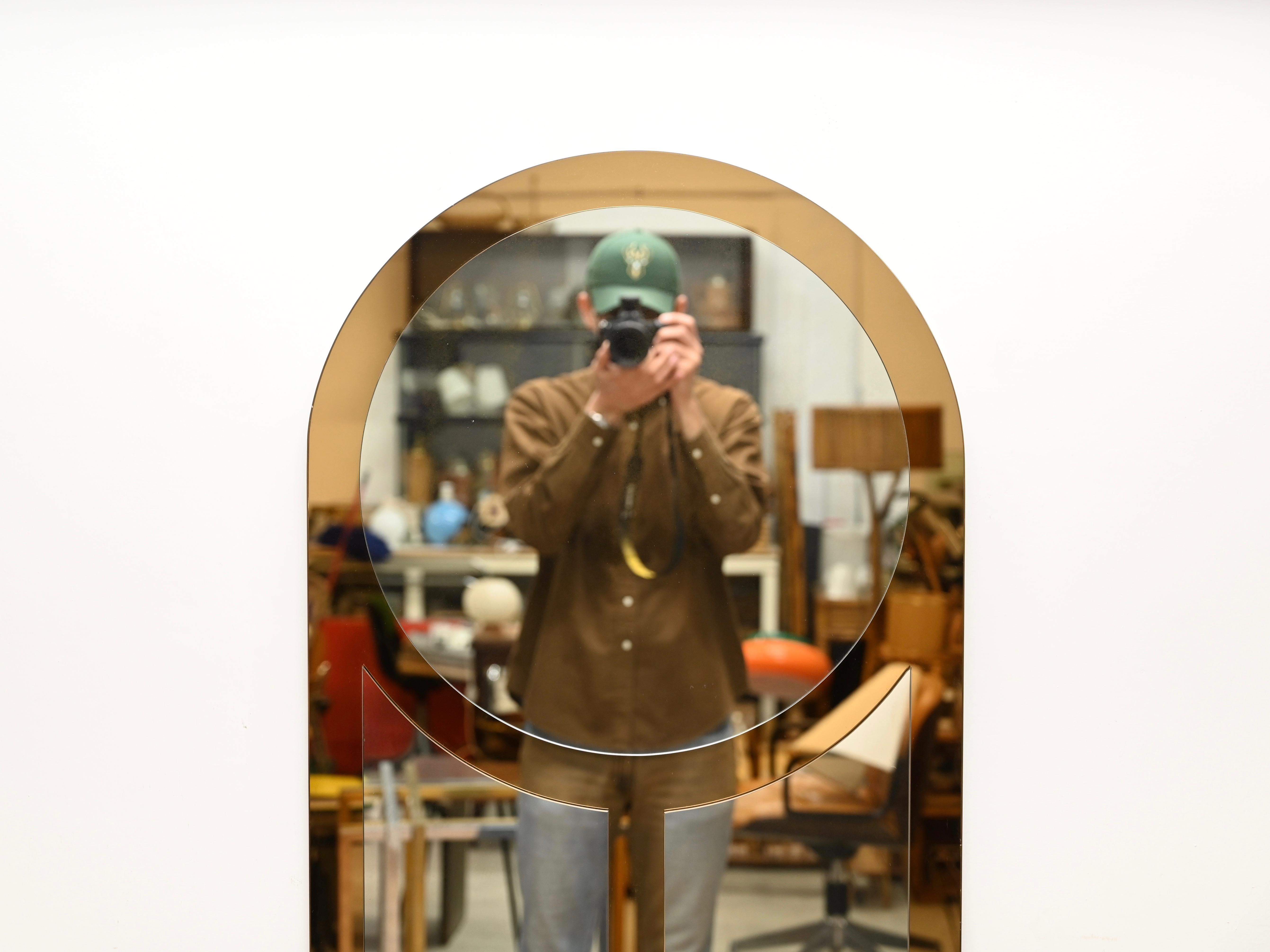 Grande specchio di Crystal Art, specchio triplo color bronzo, Italia anni '70 in vendita 2