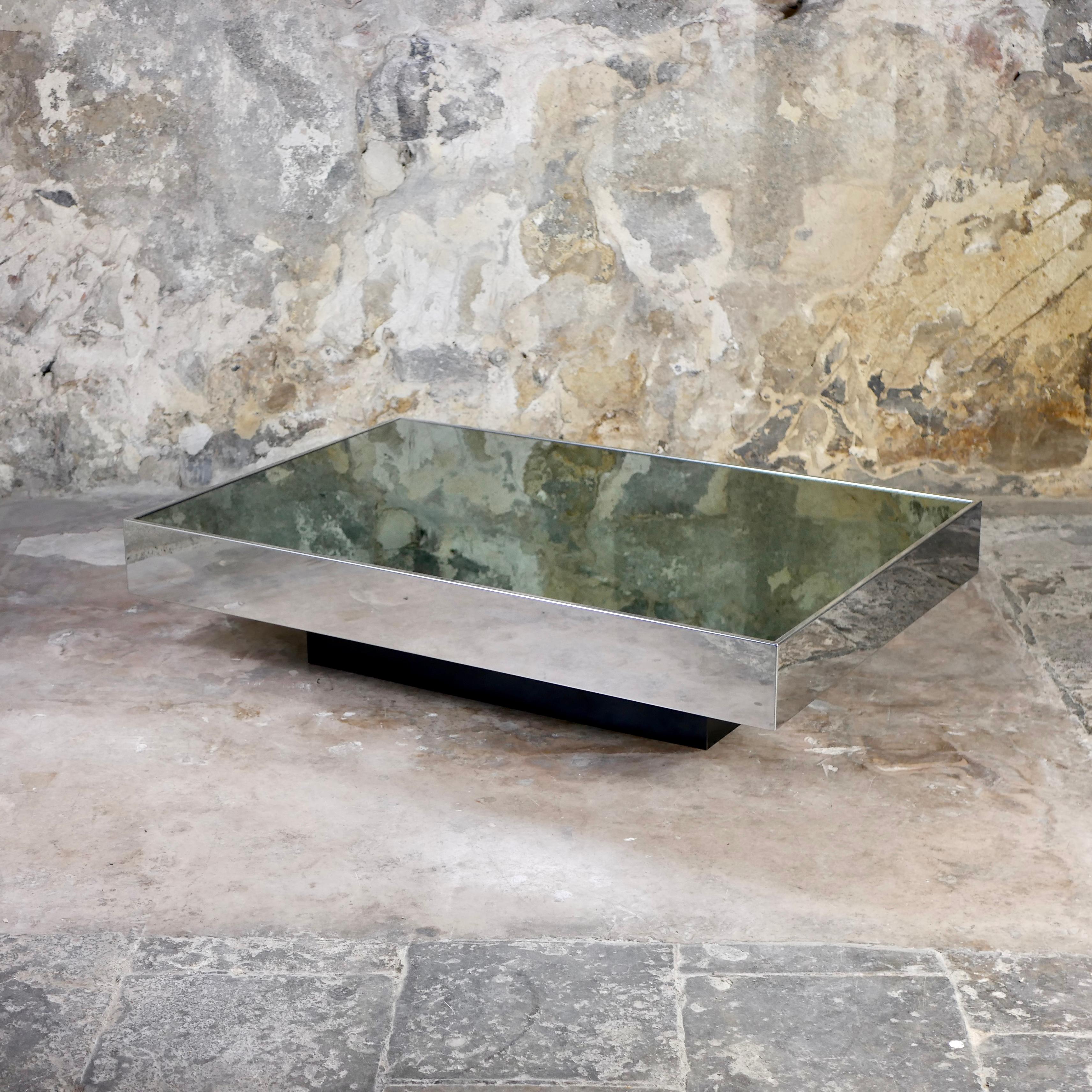 Post-Modern Large mirror coffee table designed by Willy Rizzo for Cidue, Italy, 1970s