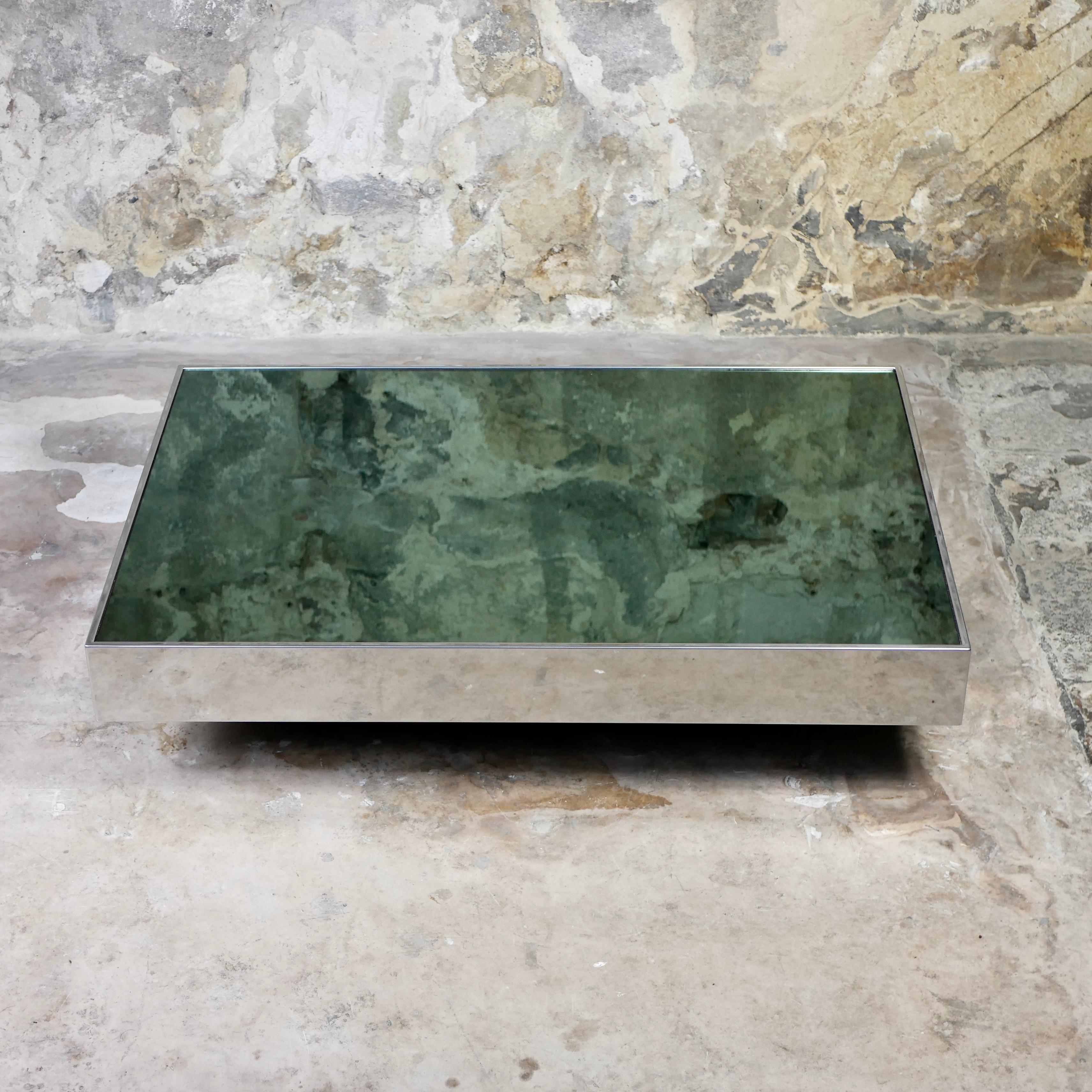Italian Large mirror coffee table designed by Willy Rizzo for Cidue, Italy, 1970s