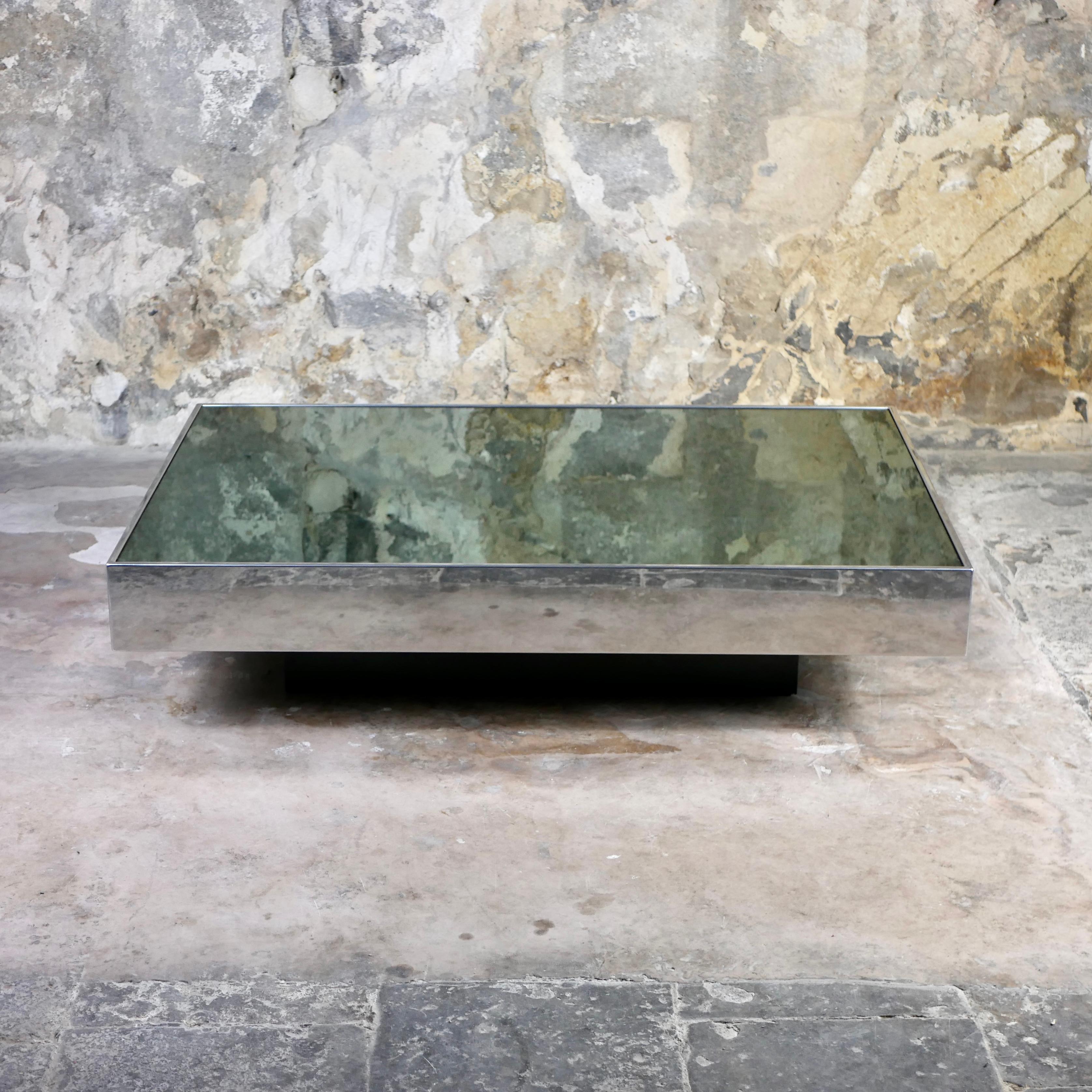 Large mirror coffee table designed by Willy Rizzo for Cidue, Italy, 1970s In Good Condition In Lyon, FR