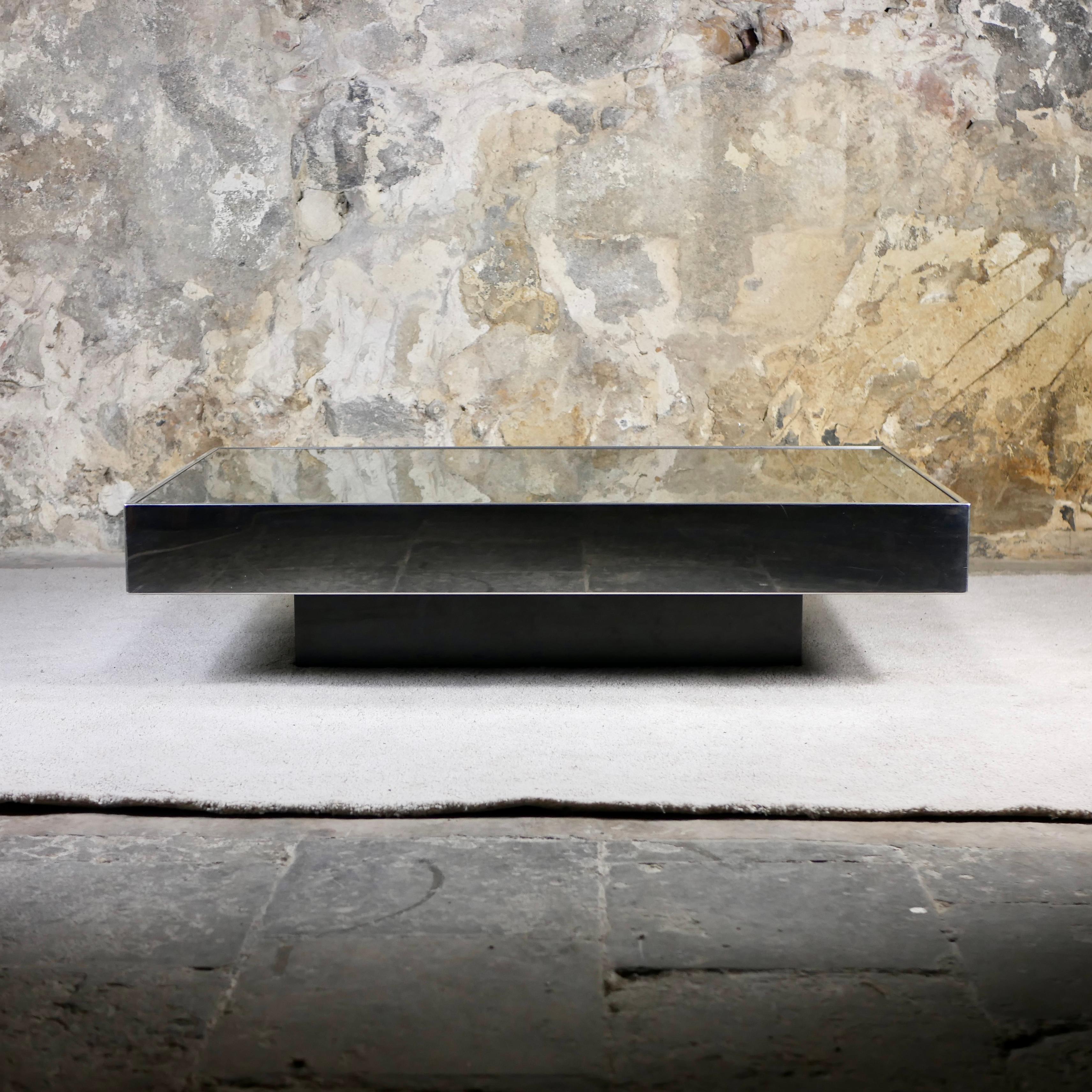 Late 20th Century Large mirror coffee table designed by Willy Rizzo for Cidue, Italy, 1970s