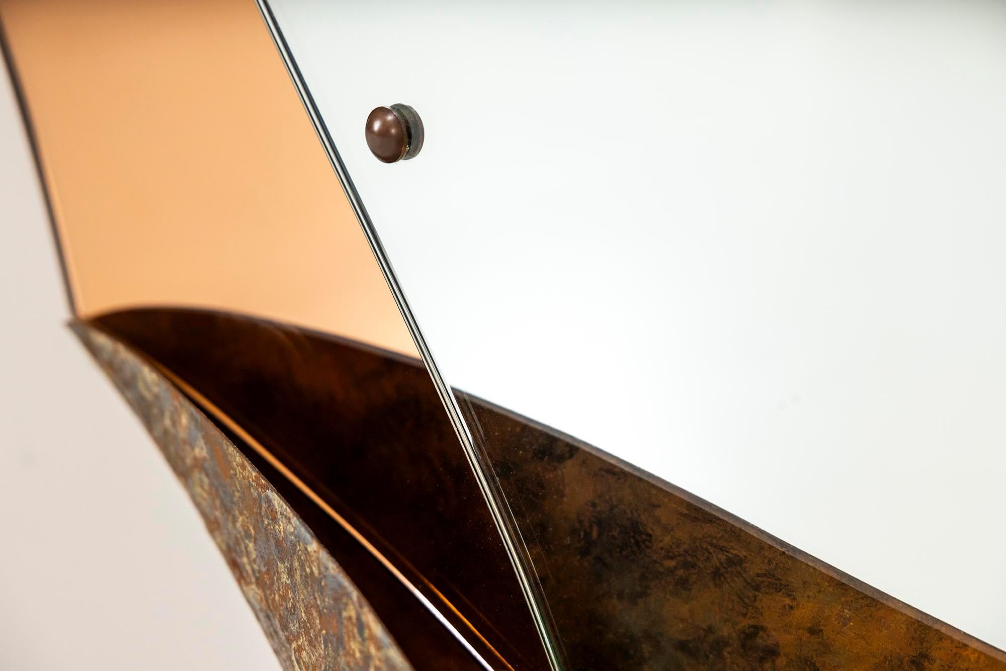 Grande specchio in vetro ambrato e metallo di Cristal Arte, Italia 1960s in vendita 4