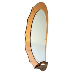 Grande specchio in vetro ambrato e metallo di Cristal Arte, Italia 1960s