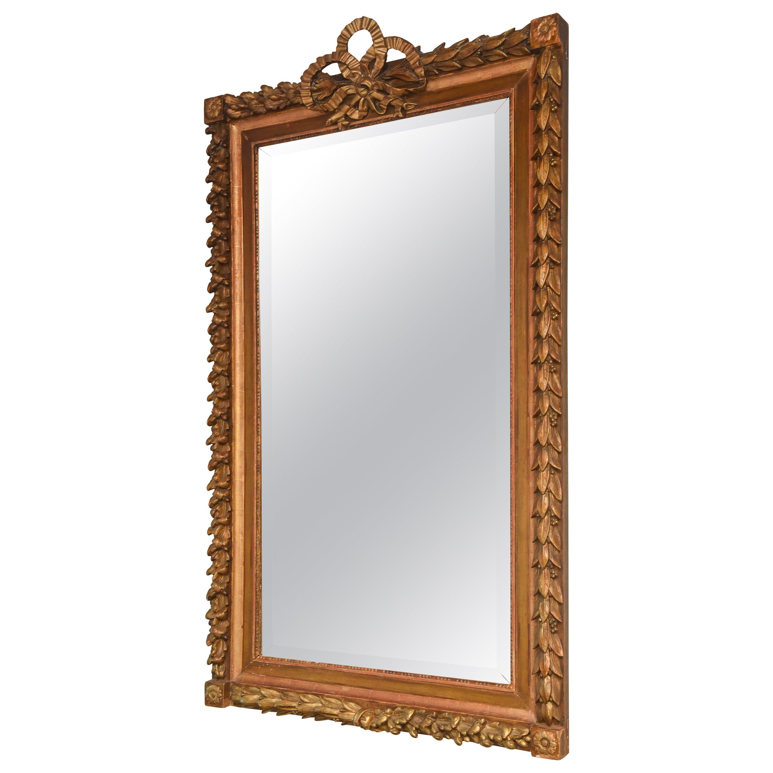 Large Mirror in Carved Giltwood Foliate Frame, French, 19th Century For Sale
