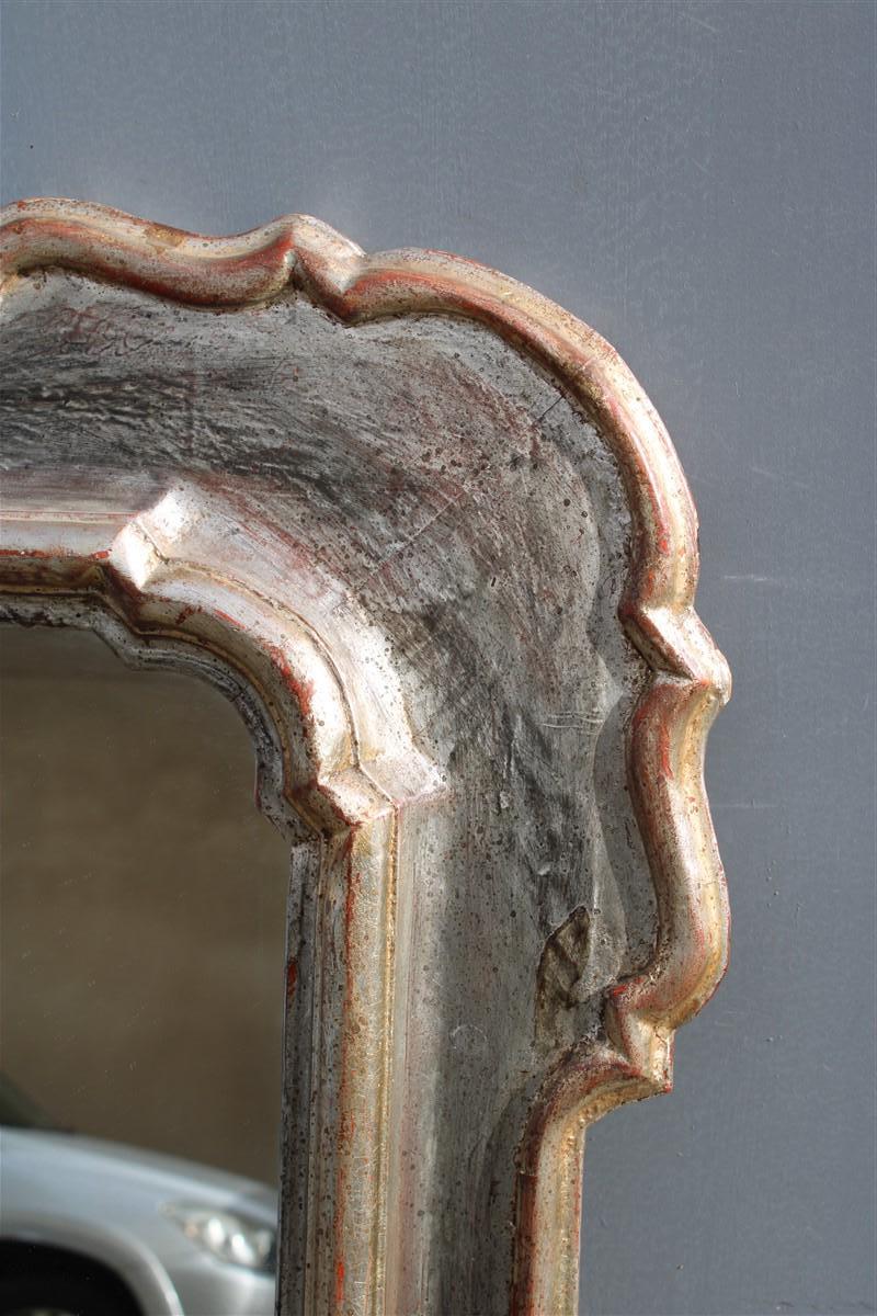 Mid-Century Modern Large Mirror in Italian Baroque Style 1940 in Wood with Half Silver Leaf For Sale