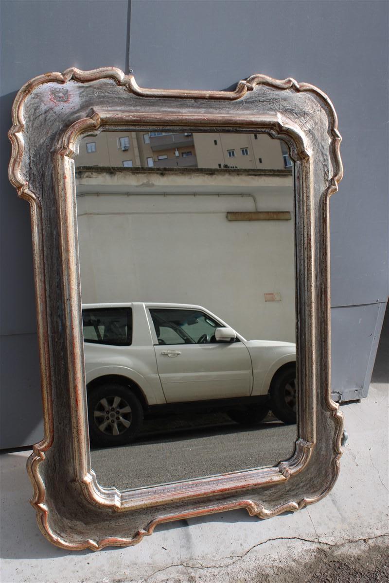 Mid-20th Century Large Mirror in Italian Baroque Style 1940 in Wood with Half Silver Leaf For Sale