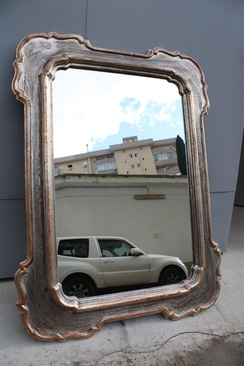 Large Mirror in Italian Baroque Style 1940 in Wood with Half Silver Leaf For Sale 4