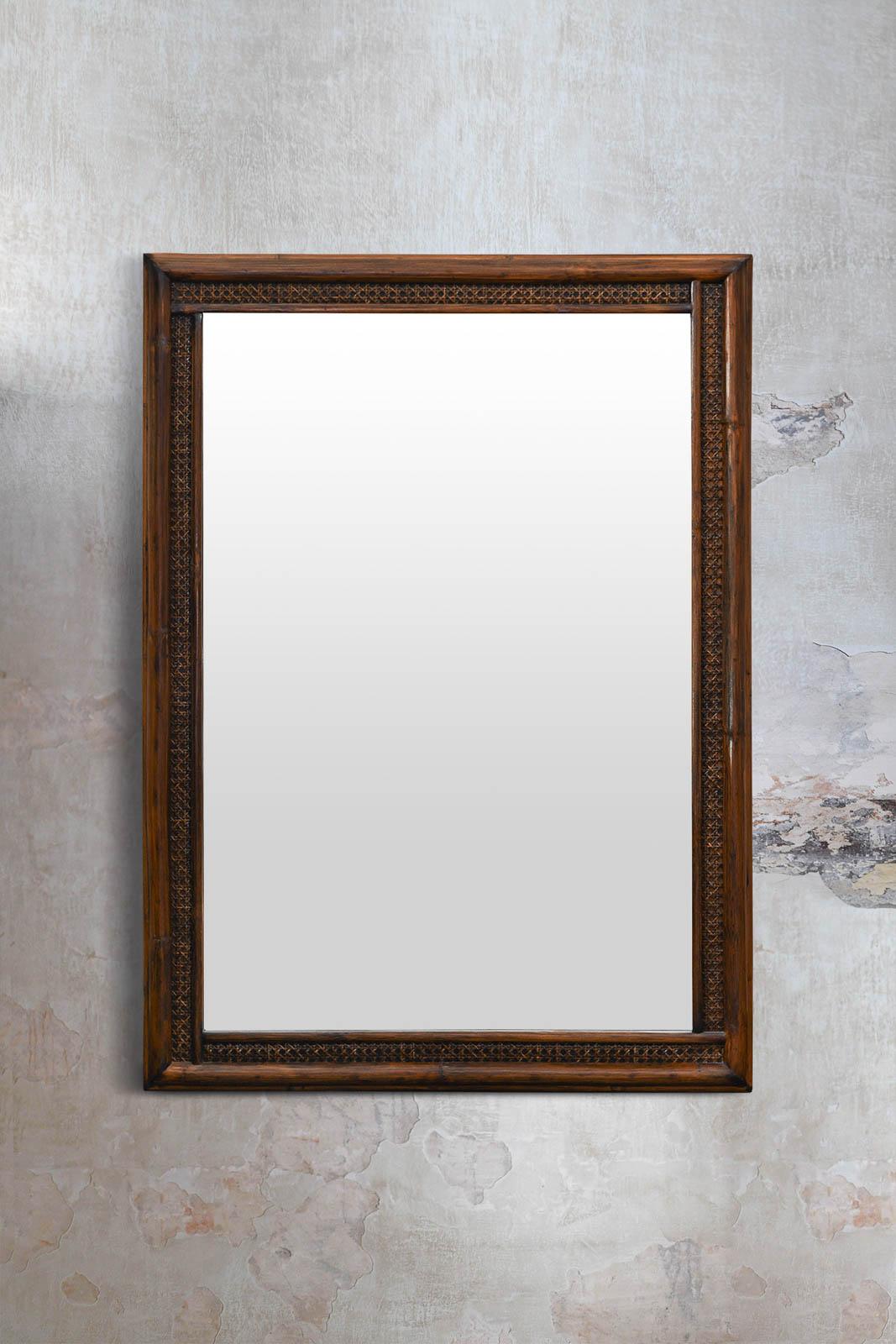 Large rectangular mirror in rattan and Vienna straw - dark finish, 1980s. By Lyda Levi
Product Details
Dimensions: 80 W x 111 H x 4 D cm
