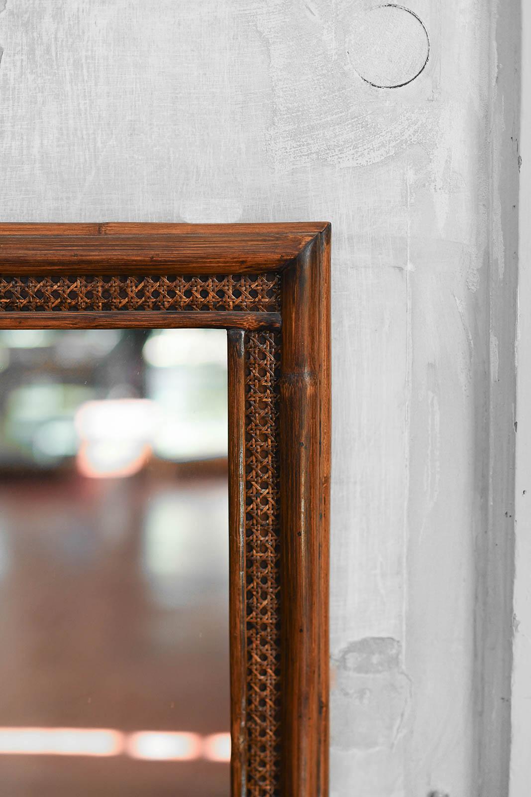 Large mirror in wicker and Vienna straw – dark finish, 1980s. By Lyda Levi In Good Condition For Sale In Roma, RM