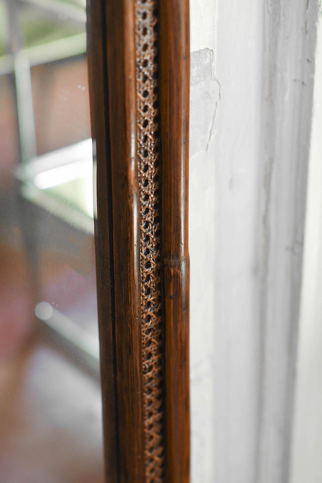 Wicker Large mirror in wicker and Vienna straw – dark finish, 1980s. By Lyda Levi For Sale