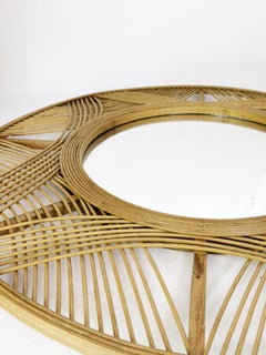 Large mirror made of wood and rush, France, 1980
