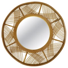 Large mirror made of wood and rush, France, 1980