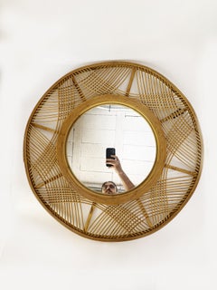 Large mirror made of wood and rush, France, 1980