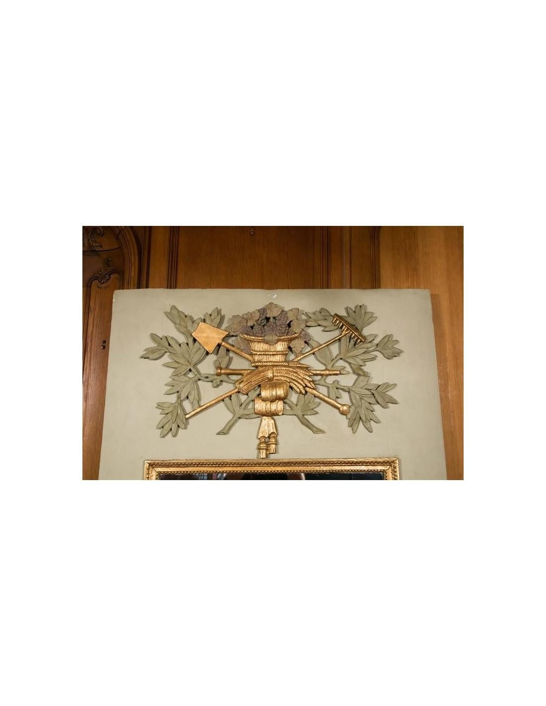 Large mirror, Trumeau Mirror, Overmantel in Carved Wood, Partly 18th Century (Louis XVI.) im Angebot