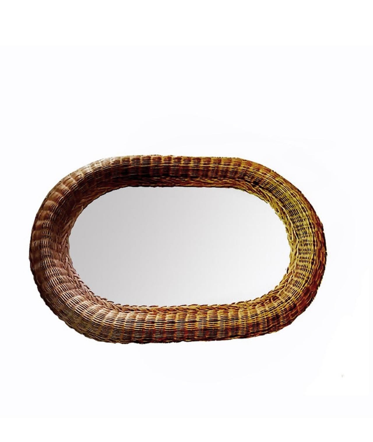 italien Grand miroir Wiker, de forme ovale 70s en vente