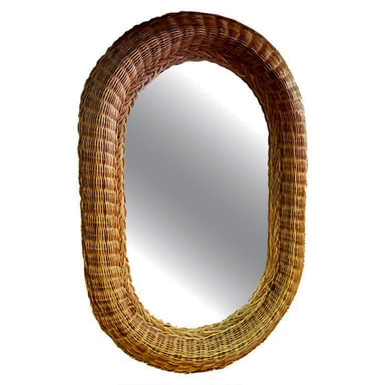 Grand miroir Wiker, de forme ovale 70s Bon état - En vente à Mombuey, Zamora