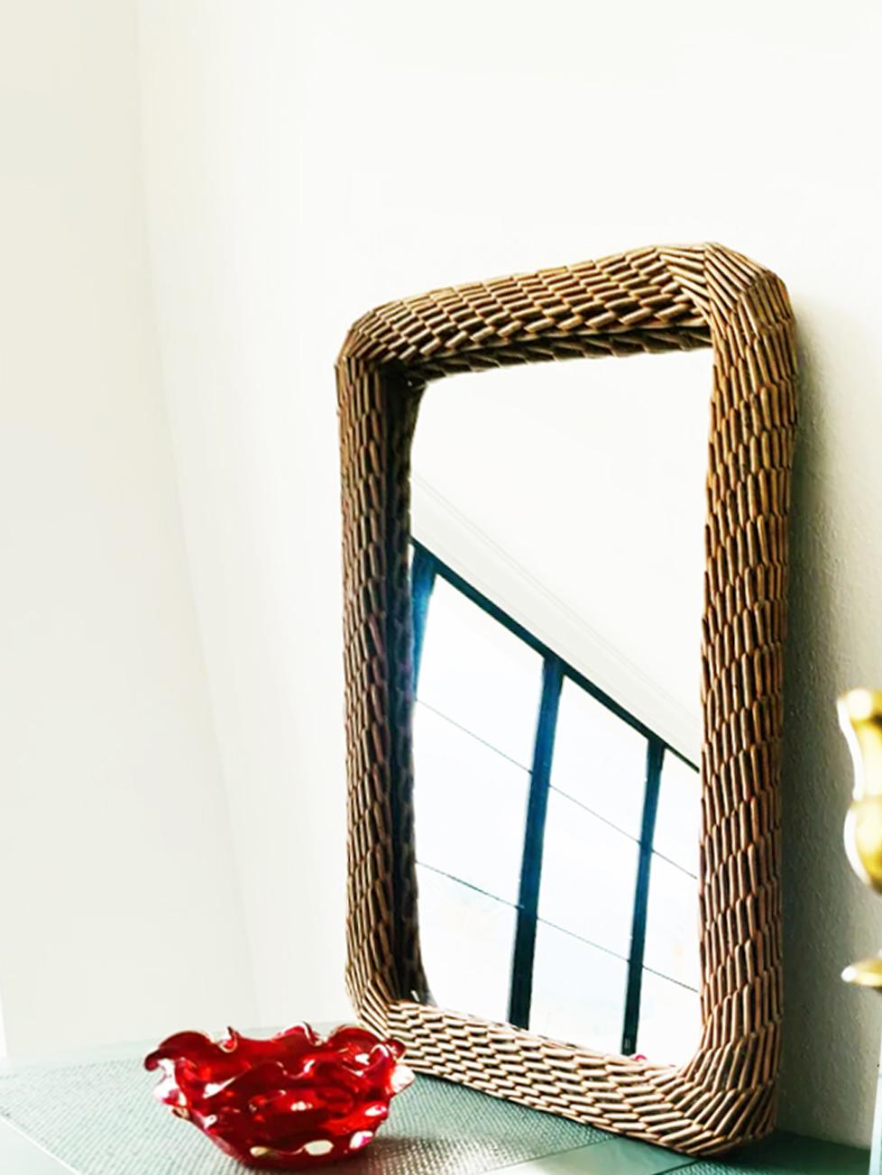 Other Large Mirror Wiker Rectangular Shaped 70s For Sale