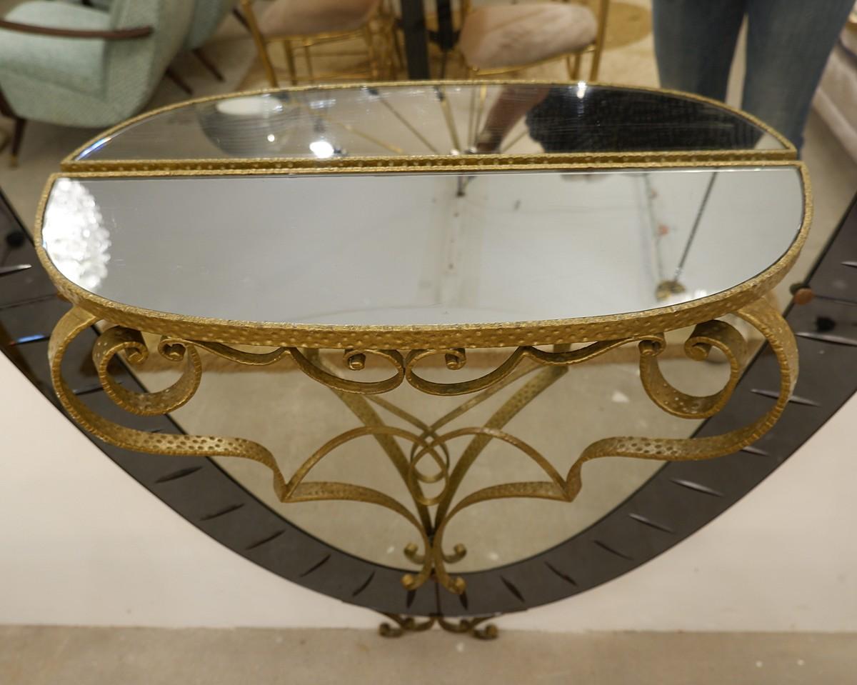 Gran espejo con mesa consola de Cristal Arte, años 50 en Bueno Estado en Brussels, BE