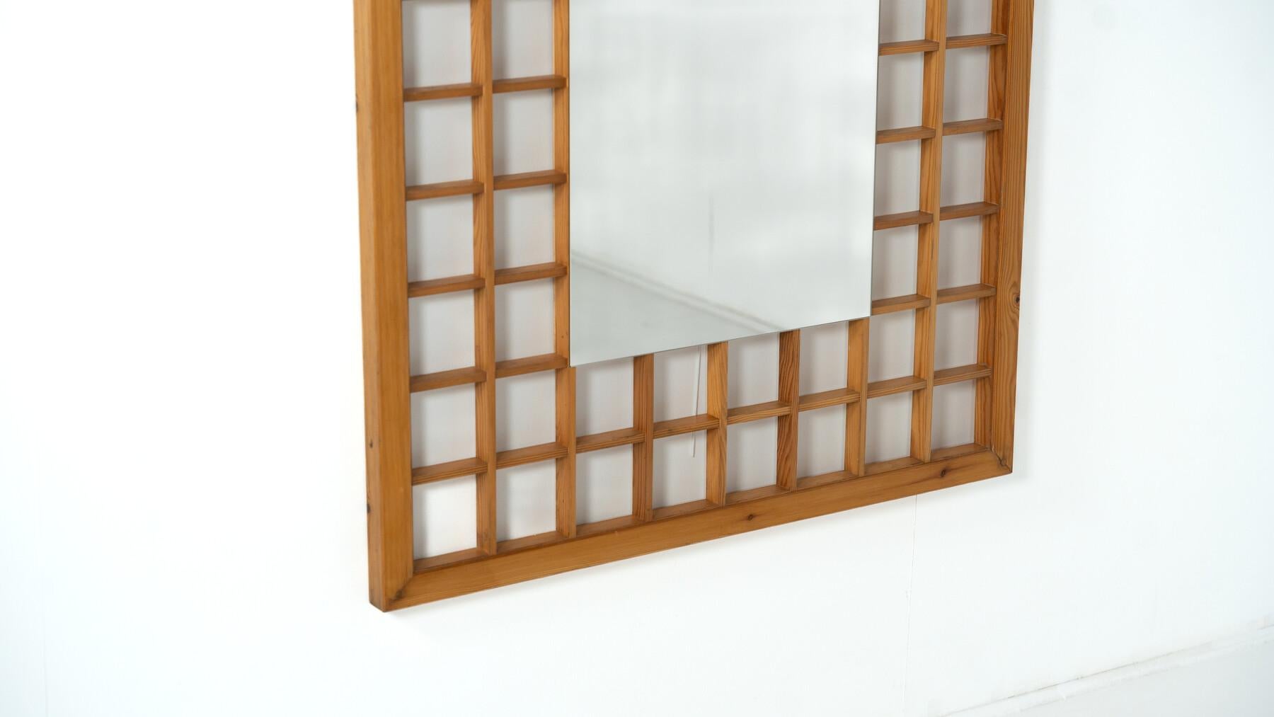 Italian Large Mirror with Wooden Grid, Italy, 1960s For Sale