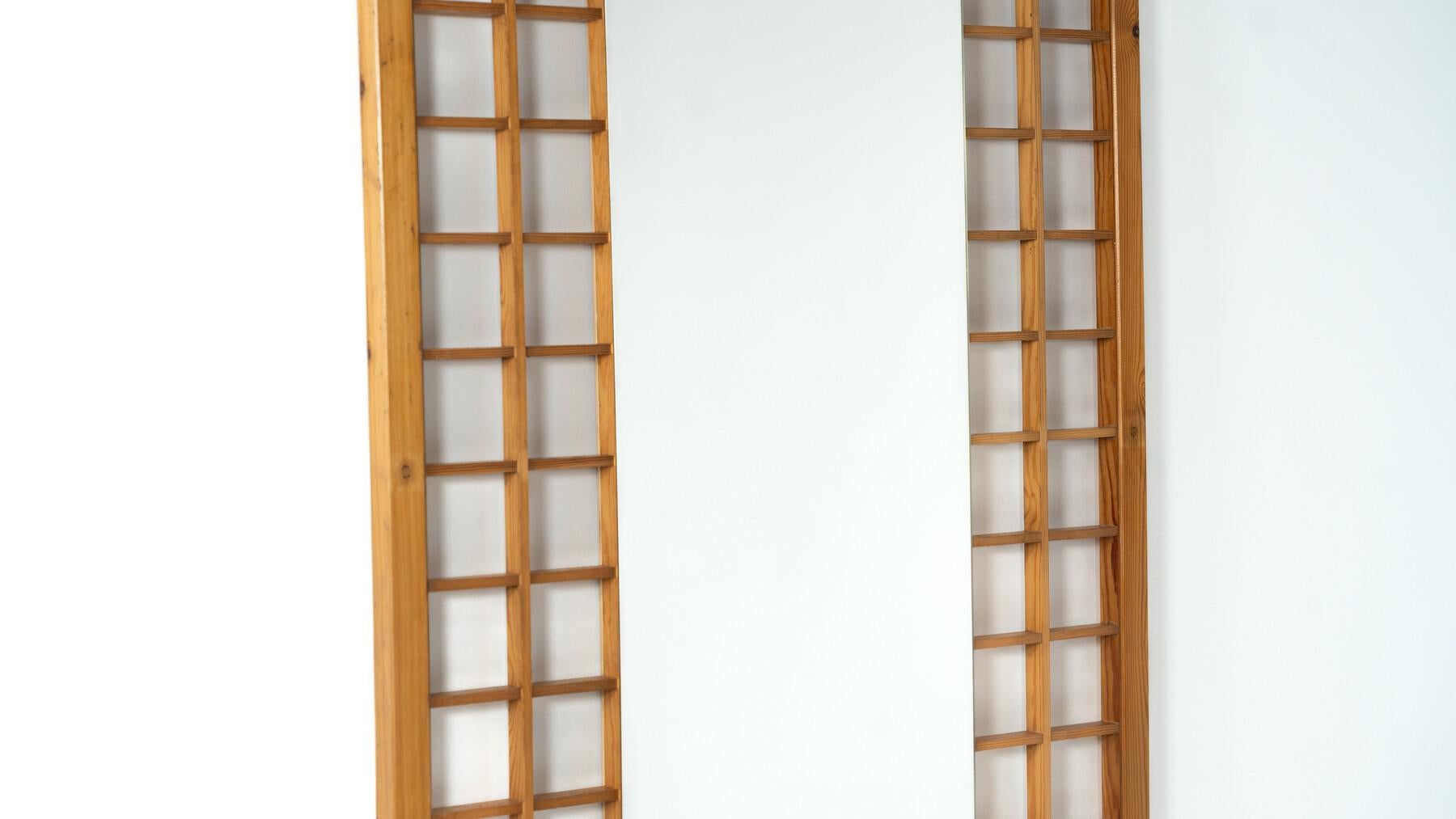 Large Mirror with Wooden Grid, Italy, 1960s In Good Condition For Sale In Brussels, BE