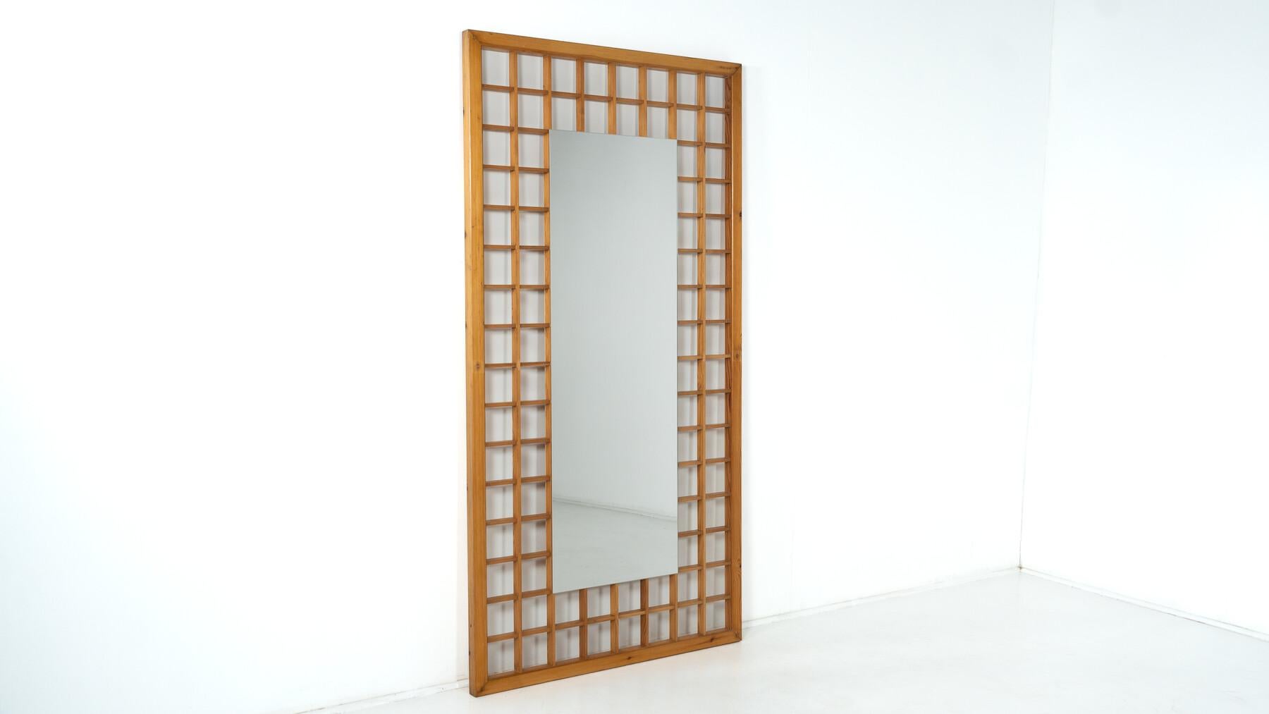 Mid-20th Century Large Mirror with Wooden Grid, Italy, 1960s For Sale