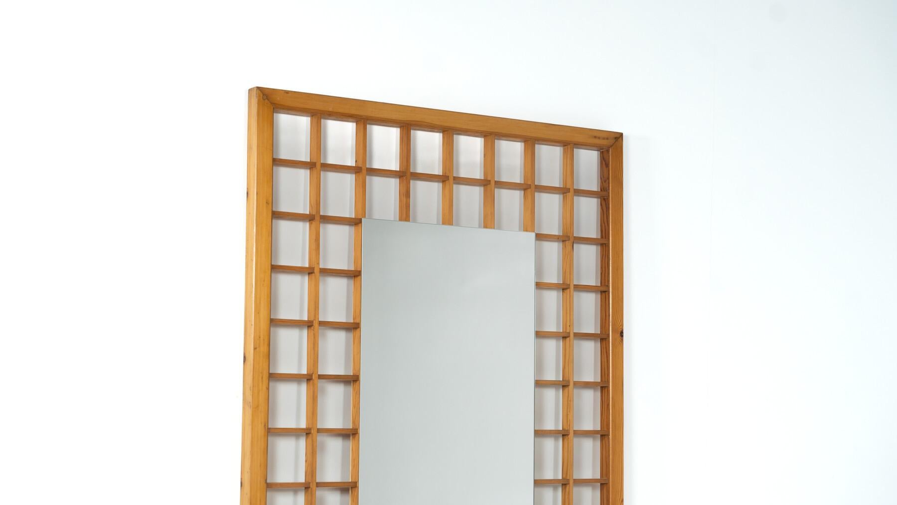 Glass Large Mirror with Wooden Grid, Italy, 1960s For Sale