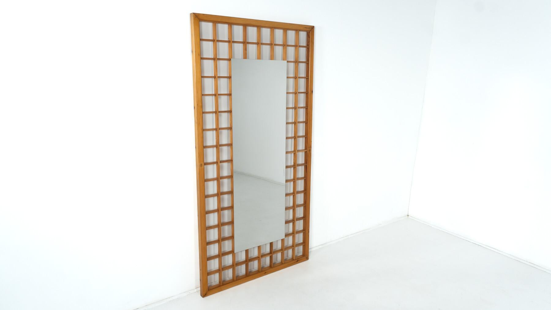 Large Mirror with Wooden Grid, Italy, 1960s For Sale 1