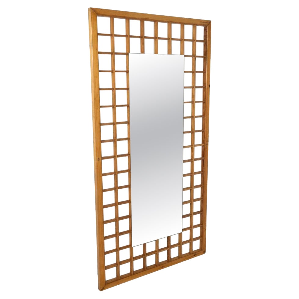 Large Mirror with Wooden Grid, Italy, 1960s For Sale