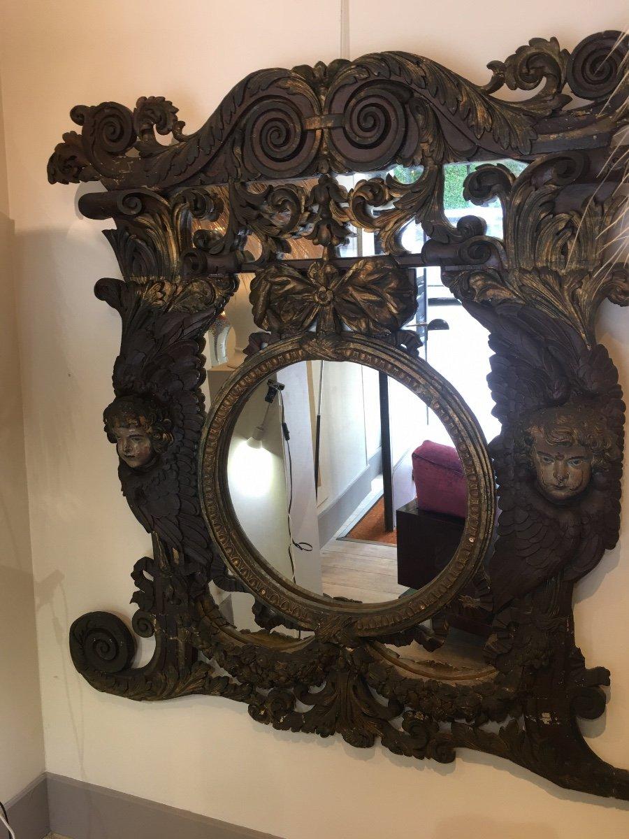 Carved Large Mirror, Wood, XVIIIth, Italian For Sale