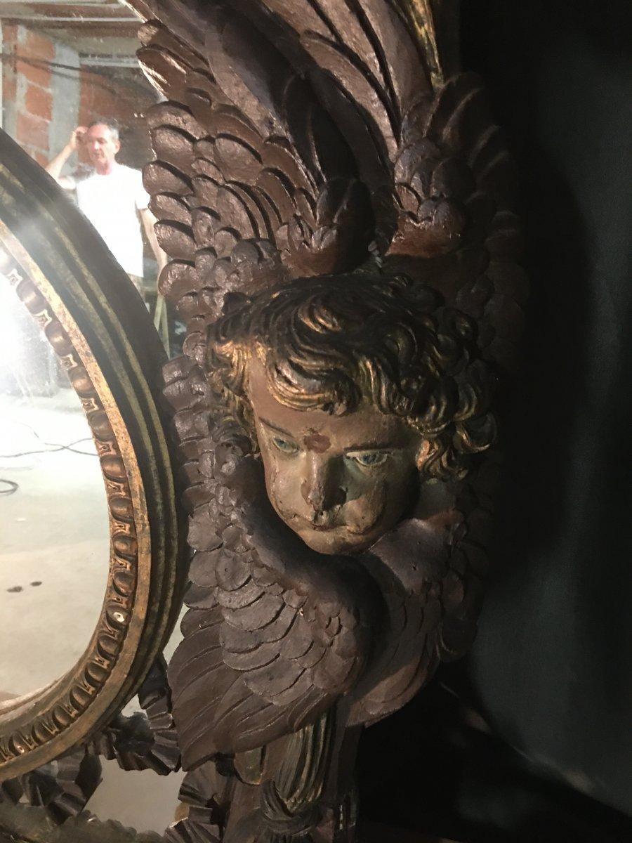 Grand miroir, bois, XVIIIe, Italie État moyen - En vente à Nice, FR