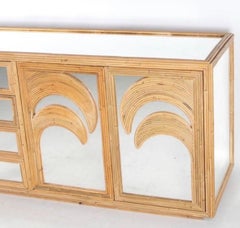 Large mirrored and rattan credenza
