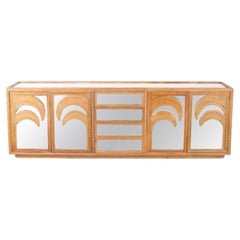 Large mirrored and rattan credenza