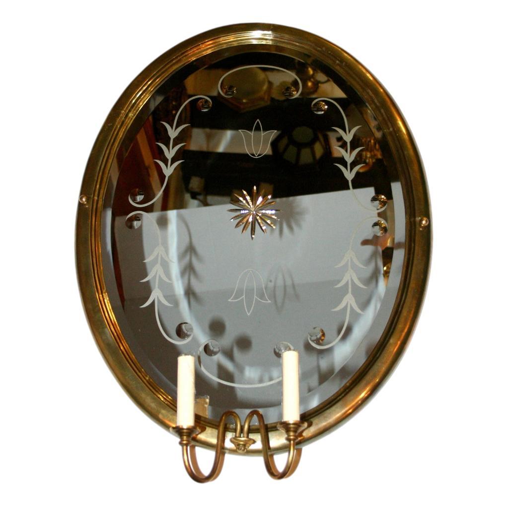 French Large Etched Mirror Sconces For Sale