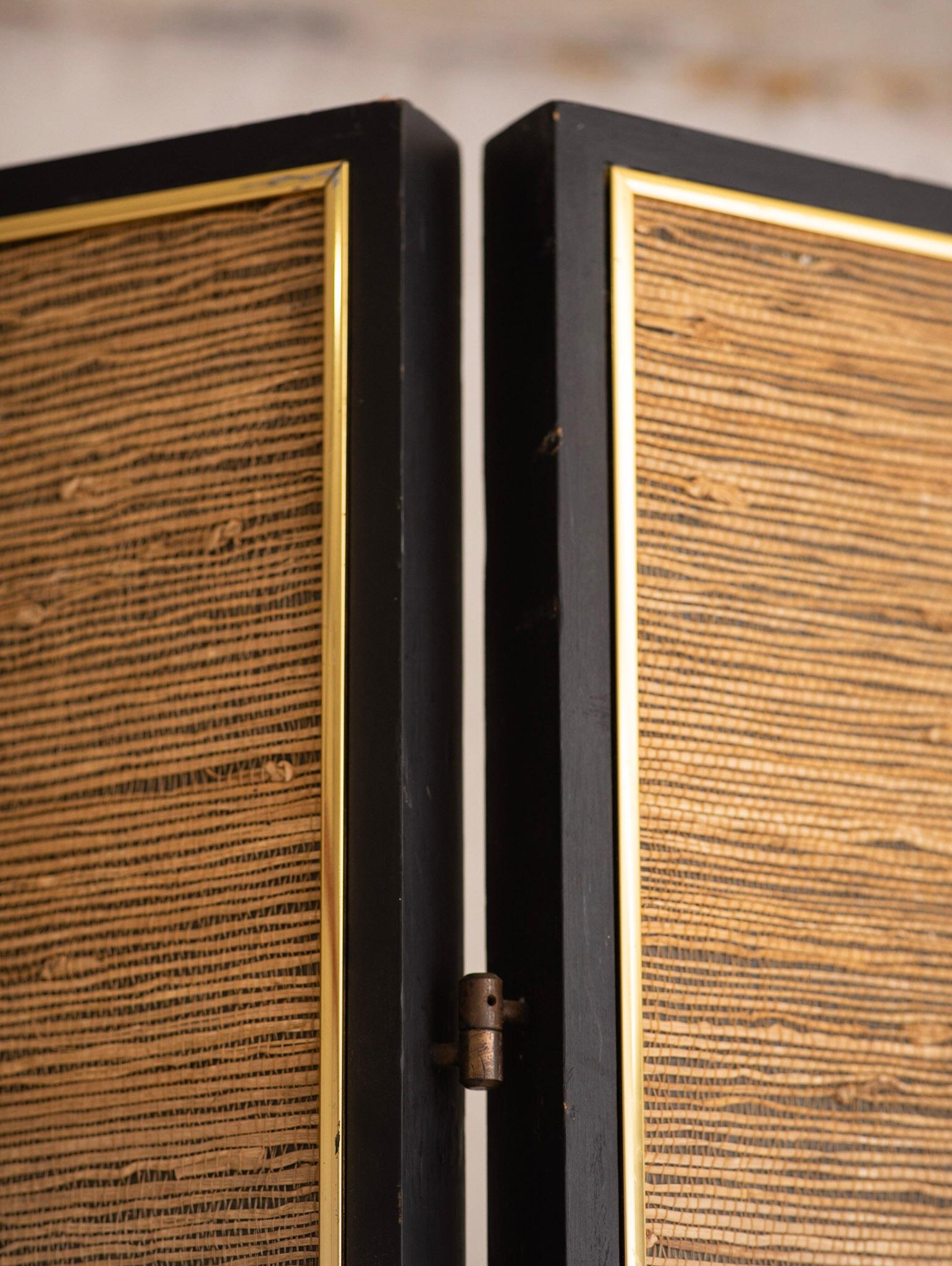Large Mirrored Grasscloth 3 Panel Folding Screen 2