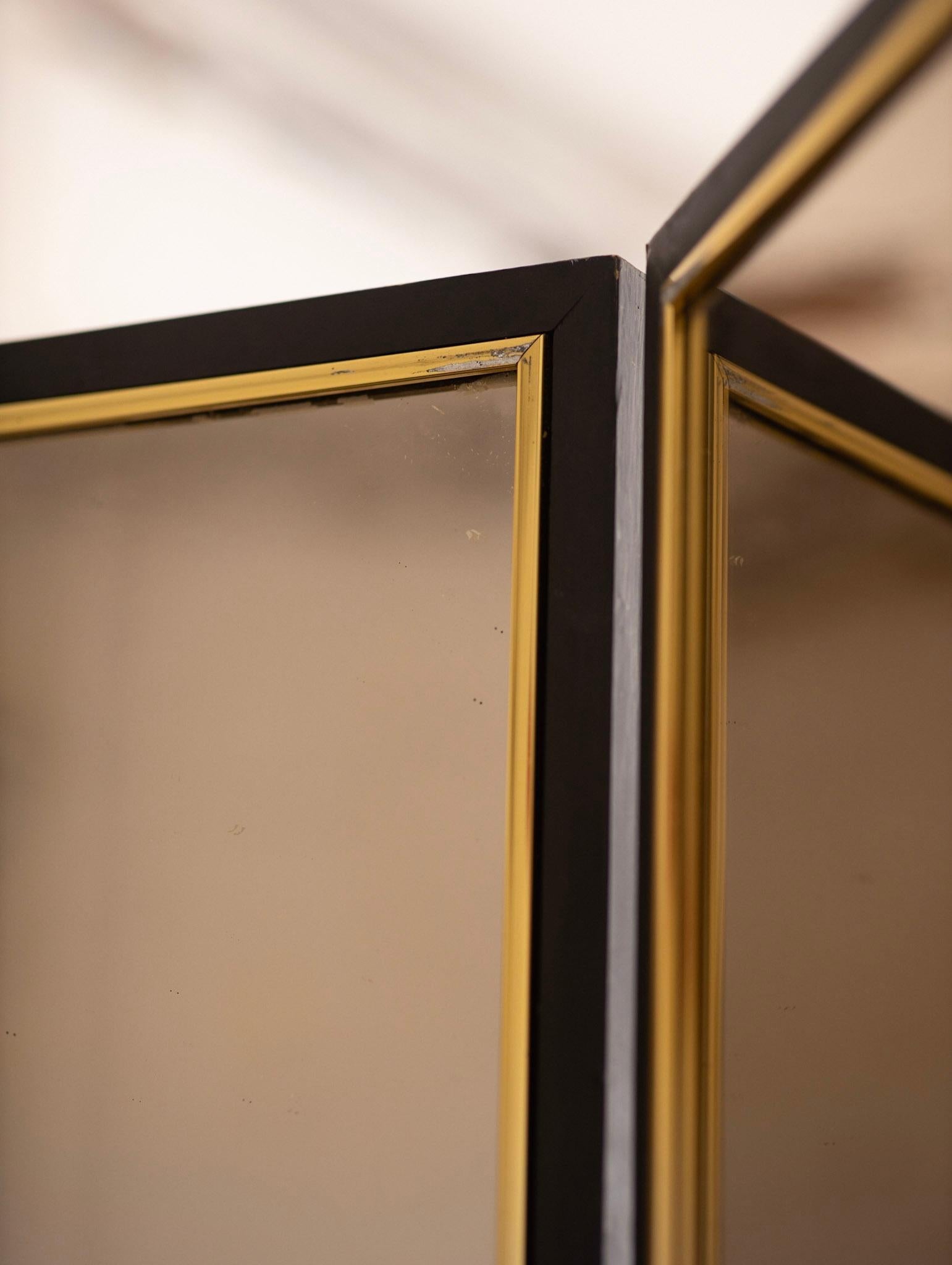 Large Mirrored Grasscloth 3 Panel Folding Screen 6