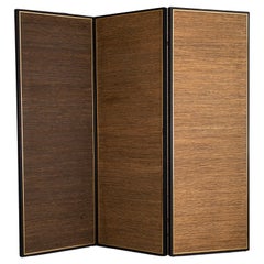Large Mirrored Grasscloth 3 Panel Folding Screen