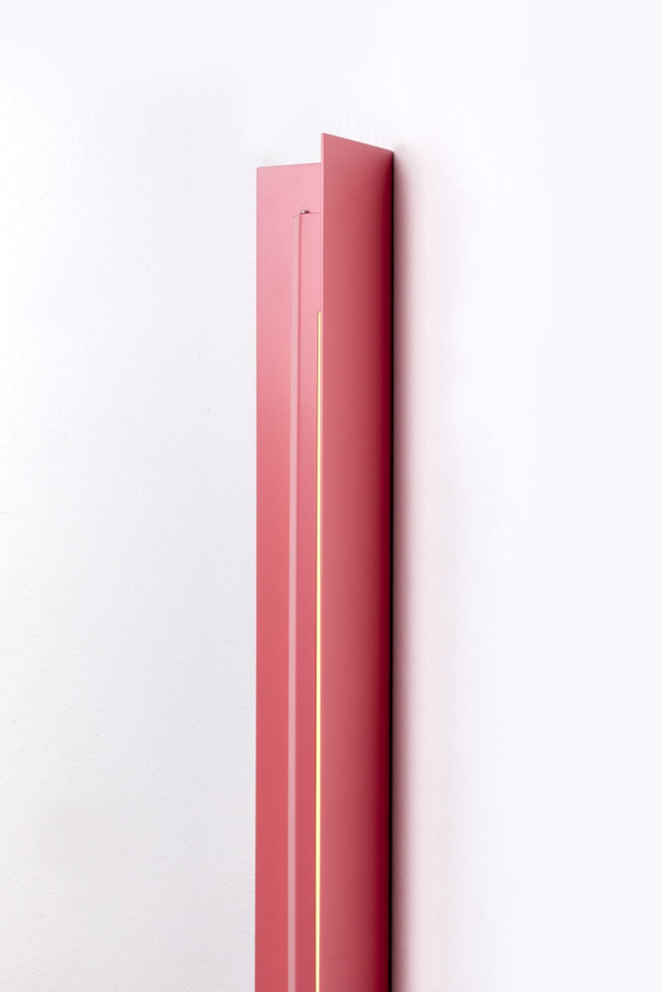 Large Misalliance Ral antique pink wall light by Lexavala
Dimensions: D 16 x W 130 x H 8 cm
Materials: powder coated aluminium.

There are two lenghts of socket covers, extending over the LED. Two short are to be found in Suspended and Surface,