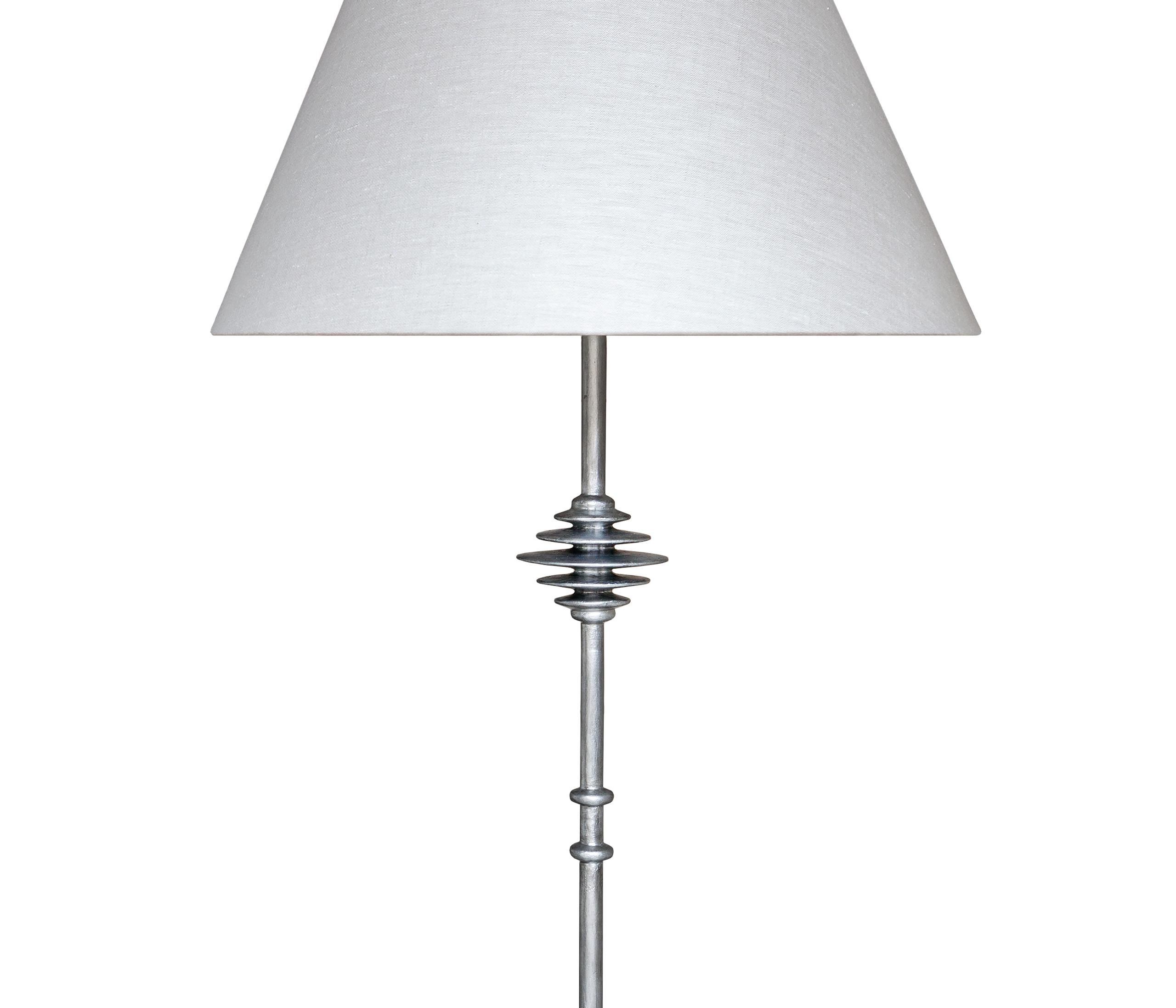 Modern Large “Mittis” Floor Lamp, Antique Silver Plaster Finish For Sale