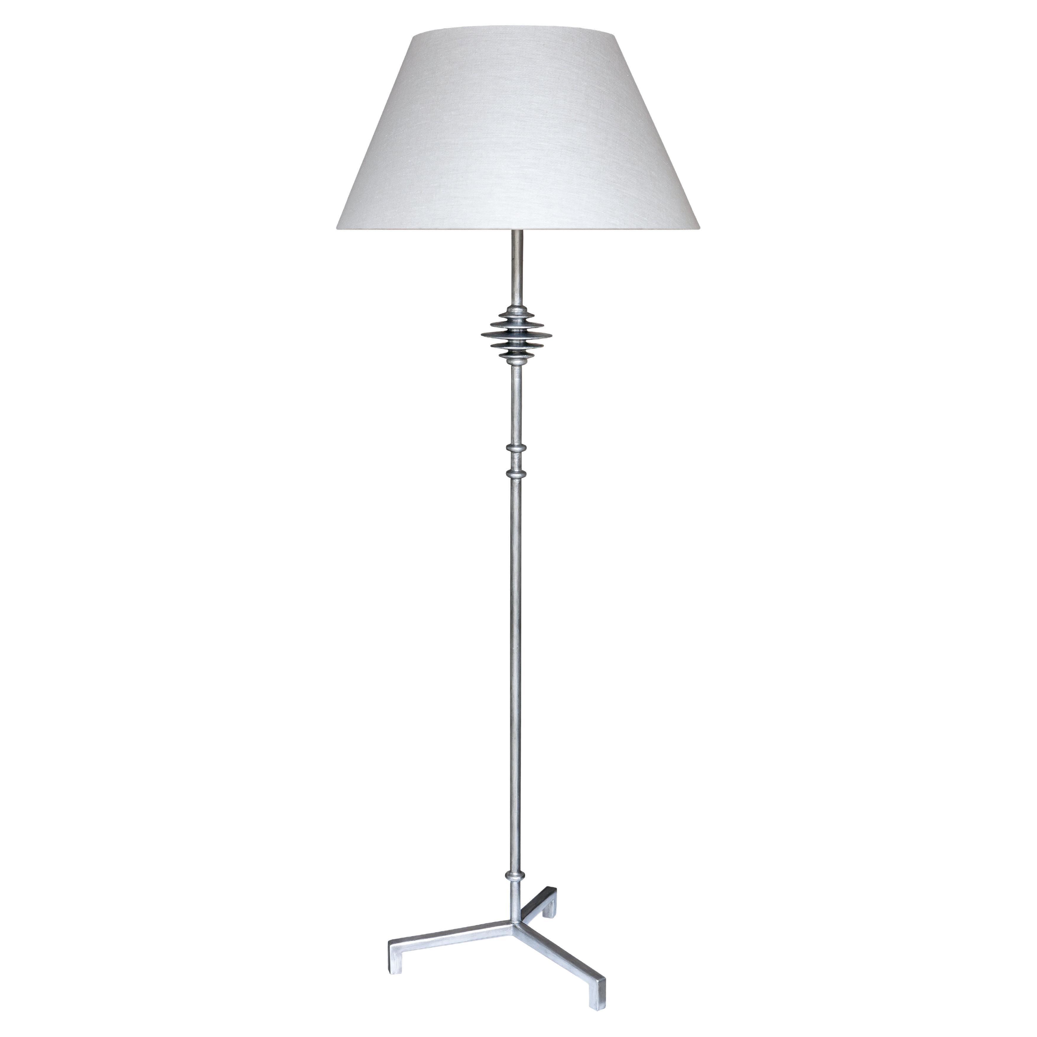 Large “Mittis” Floor Lamp, Antique Silver Plaster Finish For Sale